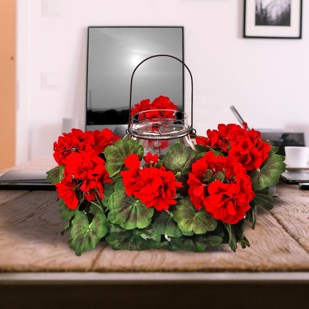 Velvet Mature Geranium Glass Candleholder 16"D