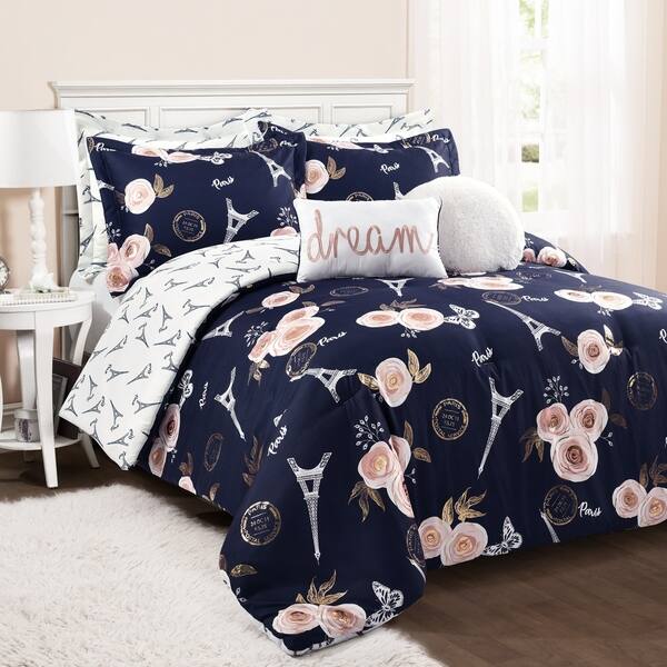 Lush Decor Vintage Paris Rose Butterfly Script Comforter Set Overstock 30774284