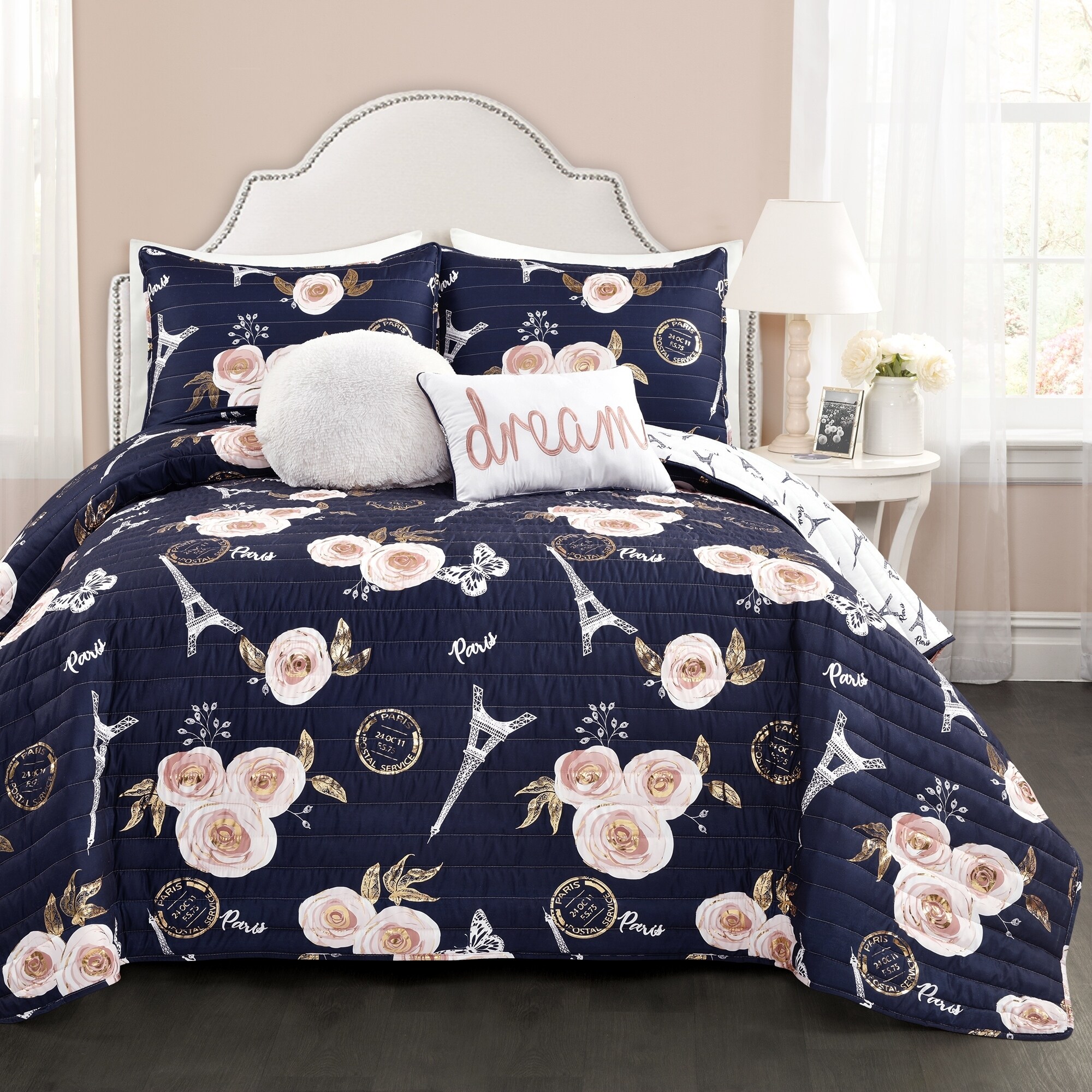 Shop Lush Decor Vintage Paris Rose Butterfly Script Quilt Set