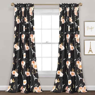 Lush Decor Vintage Paris Rose Butterfly Script Window Curtain Panel Pair - 84"L x 52"W - 84"L x 52"W