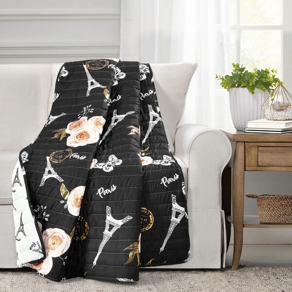 Lush Decor Vintage Paris Rose Butterfly Script Throw Blanket. Opens flyout.