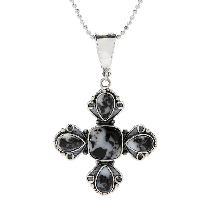 925 Sterling Silver White Buffalo Cross Pendant