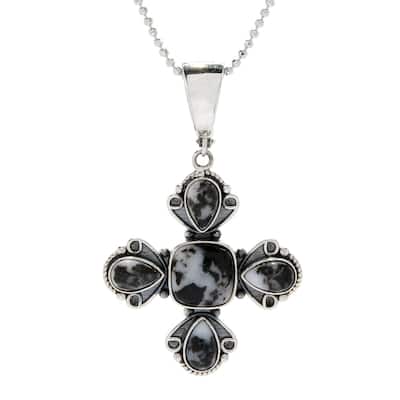 925 Sterling Silver White Buffalo Cross Pendant