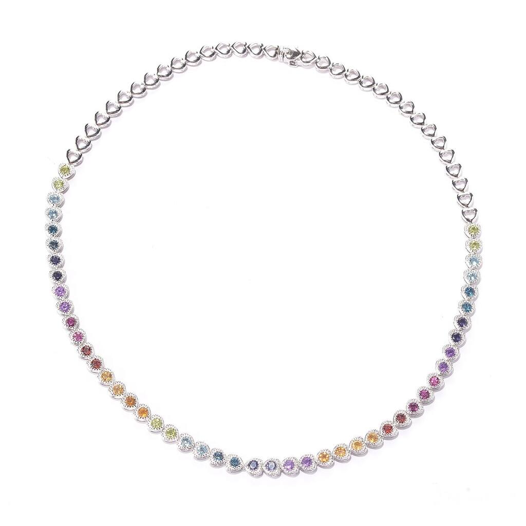 925 Sterling Silver Multi Stone Necklace