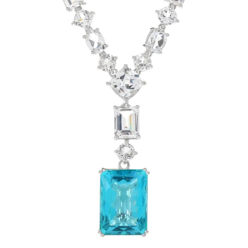 925 Sterling Silver Blue Quartz and White Topaz Necklace