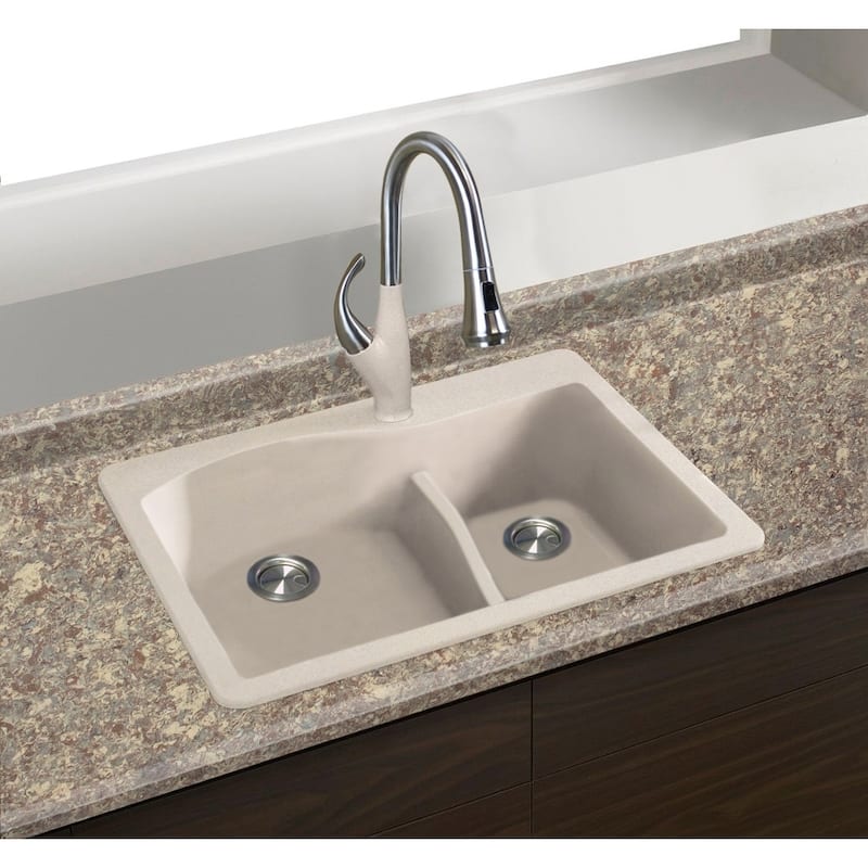 Transolid Aversa SilQ Granite 33-in. Drop-in Kitchen Sink with 2 BE Faucet Holes