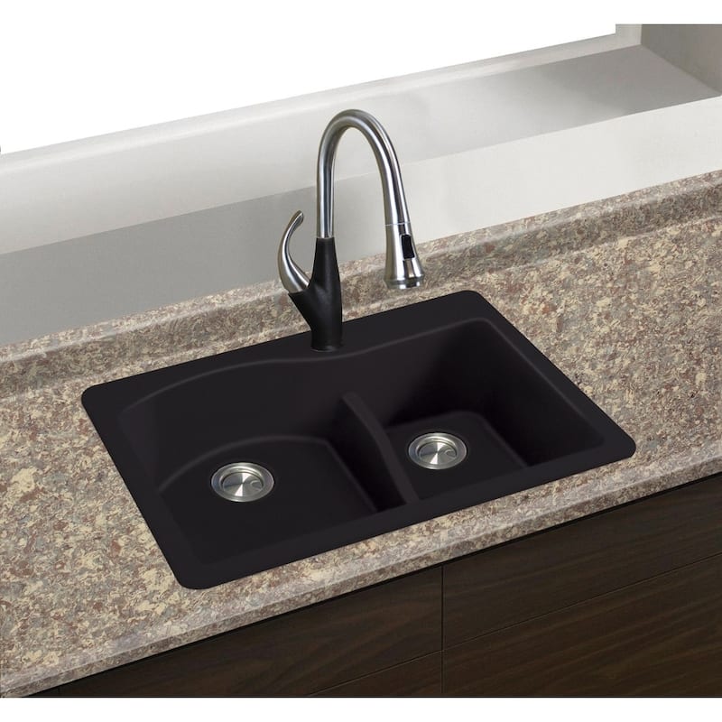 Transolid Aversa SilQ Granite 33-in. Drop-in Kitchen Sink with 2 BE Faucet Holes