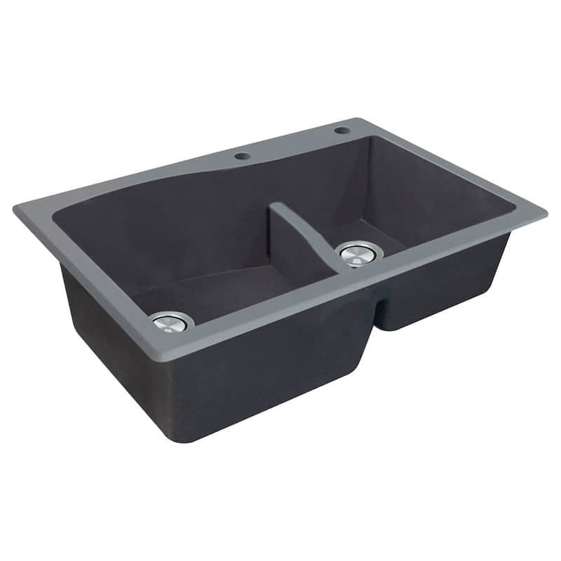 Transolid Aversa SilQ Granite 33-in. Drop-in Kitchen Sink with 2 BE Faucet Holes