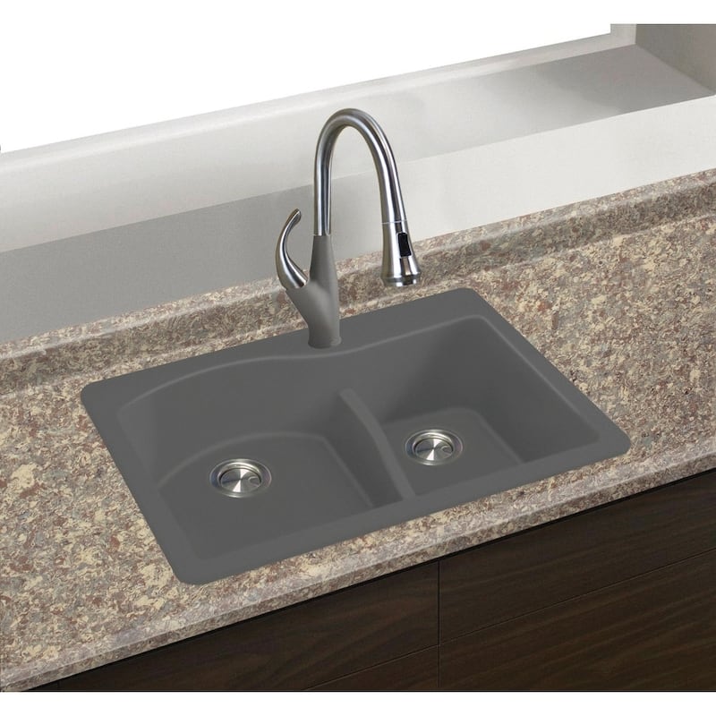 Transolid Aversa SilQ Granite 33-in. Drop-in Kitchen Sink with 2 BE Faucet Holes