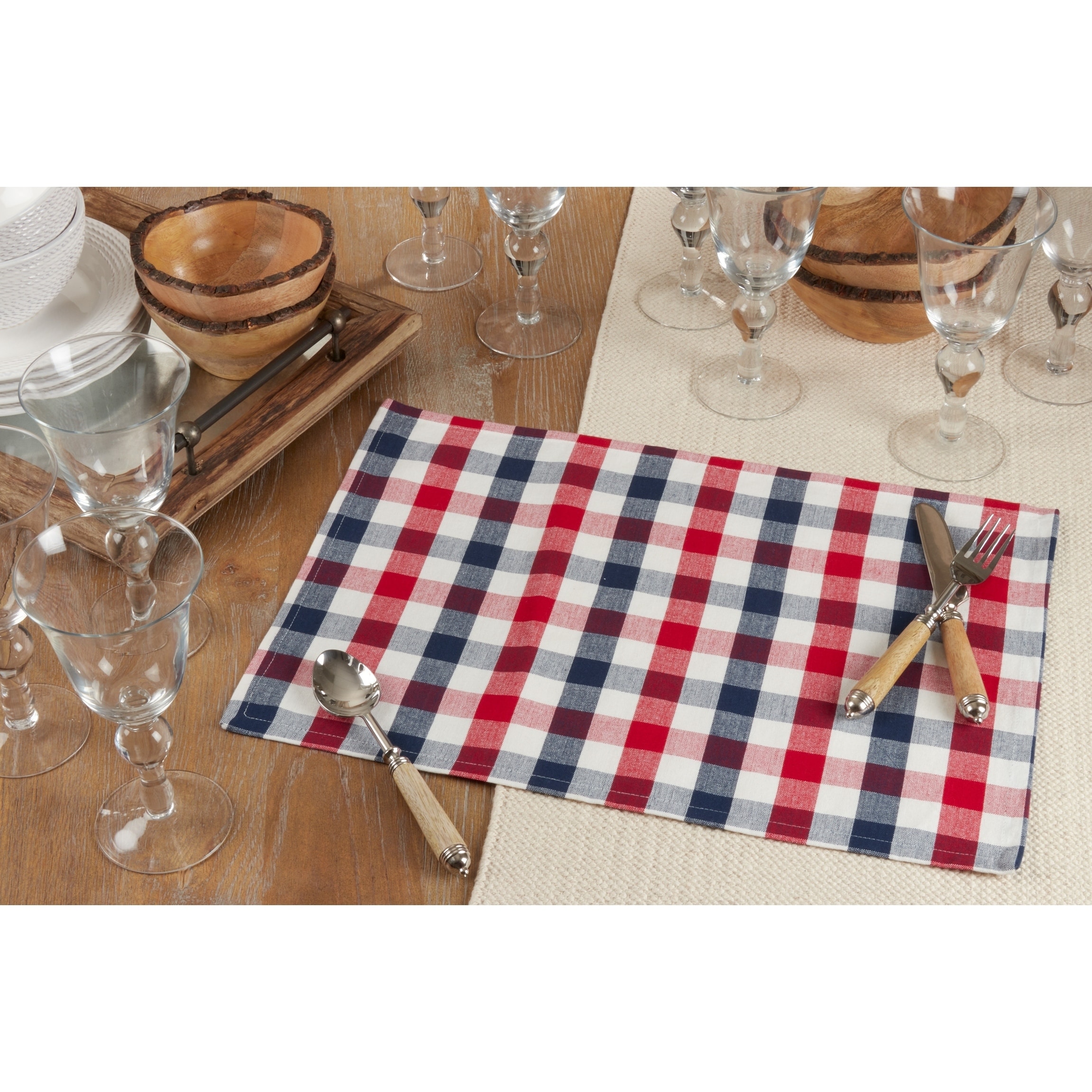 Saro Lifestyle Cotton Placemats With Gingham Check Design (Set of 4)