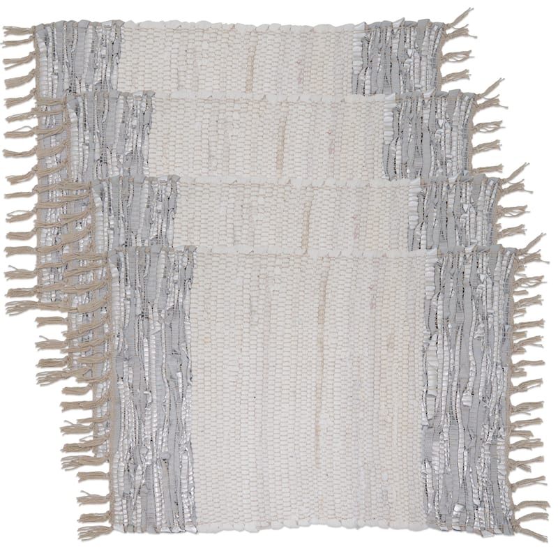 Leather Chindi Placemats With Striped Design (Set of 4)