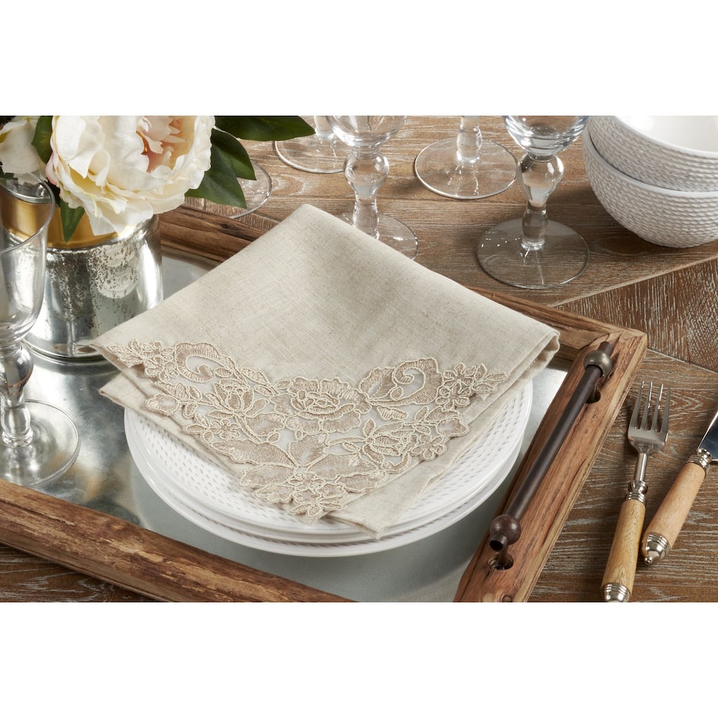 Table Napkin & Placemat Set With Lace and Embroidered Design - ( 1 placemat and 1 napkin) - 1 Placemat & 1 Napkin