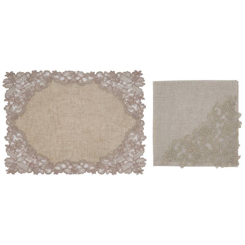 Table Napkin & Placemat Set With Lace and Embroidered Design - ( 1 placemat and 1 napkin) - 1 Placemat & 1 Napkin