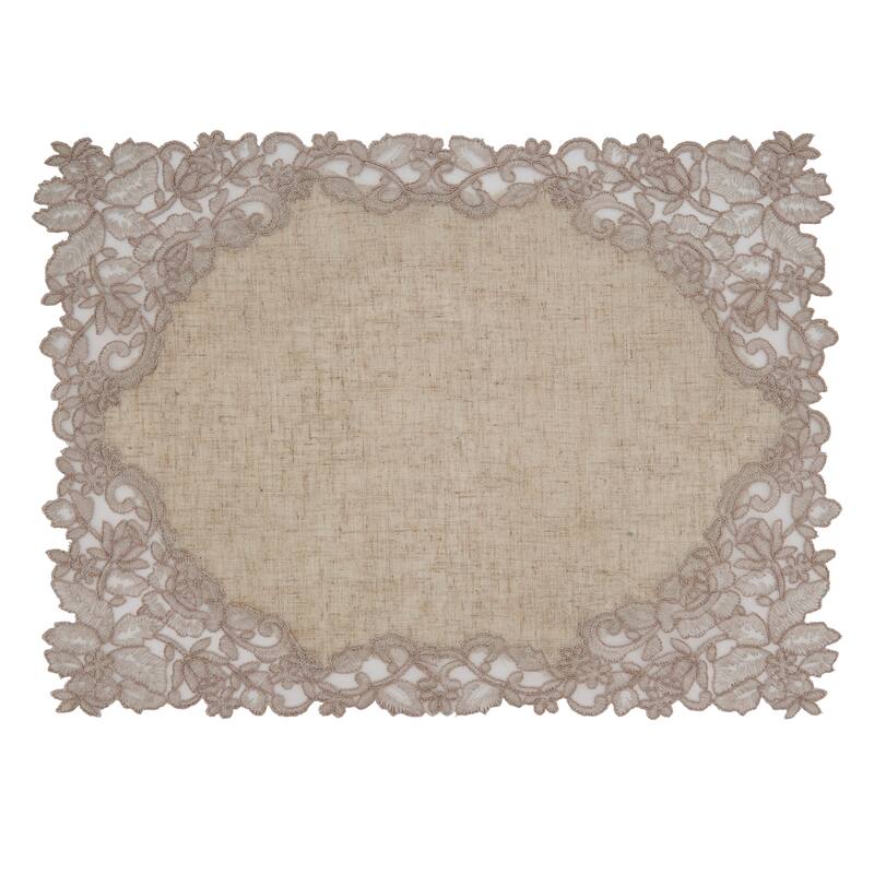 Table Napkin & Placemat Set With Lace and Embroidered Design - ( 1 placemat and 1 napkin) - 1 Placemat & 1 Napkin