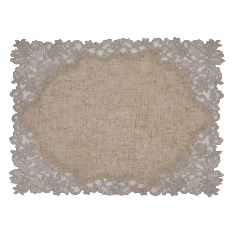 Table Napkin & Placemat Set With Lace and Embroidered Design - ( 1 placemat and 1 napkin) - 1 Placemat & 1 Napkin