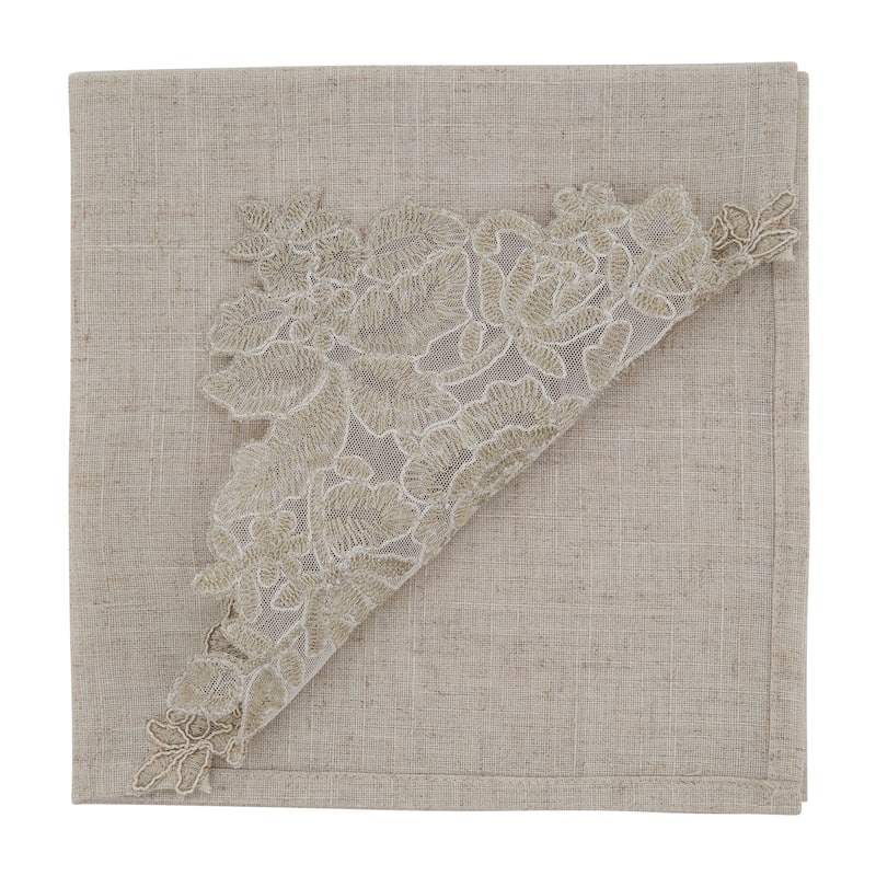 Table Napkin & Placemat Set With Lace and Embroidered Design - ( 1 placemat and 1 napkin) - 1 Placemat & 1 Napkin