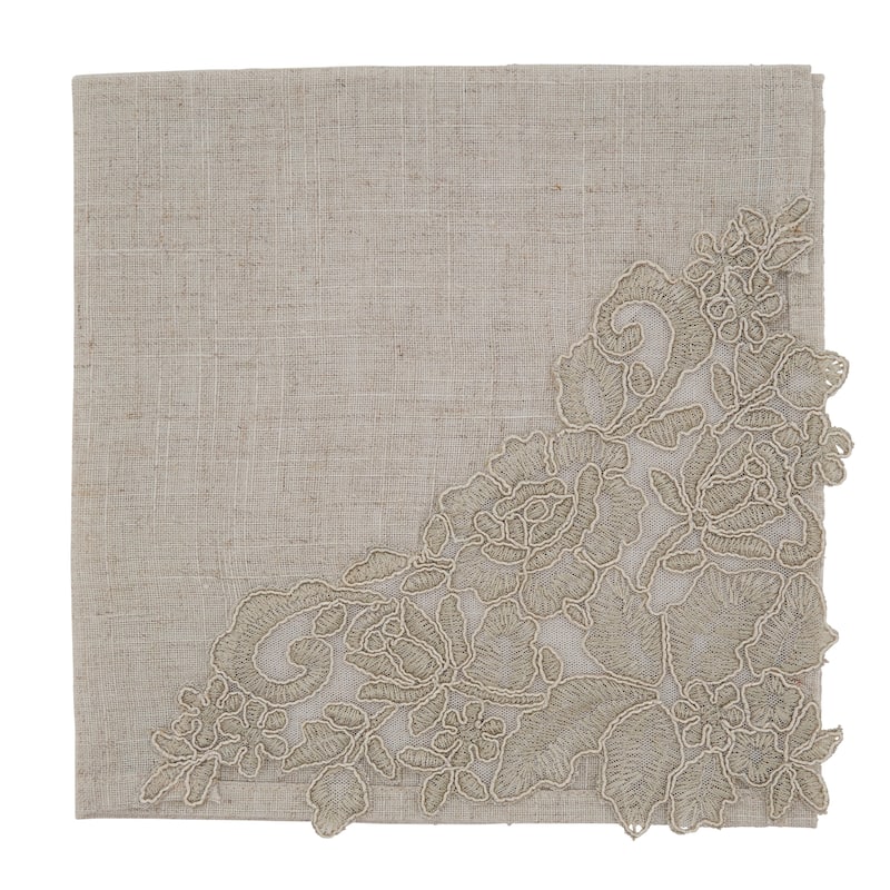 Table Napkin & Placemat Set With Lace and Embroidered Design - ( 1 placemat and 1 napkin) - 1 Placemat & 1 Napkin
