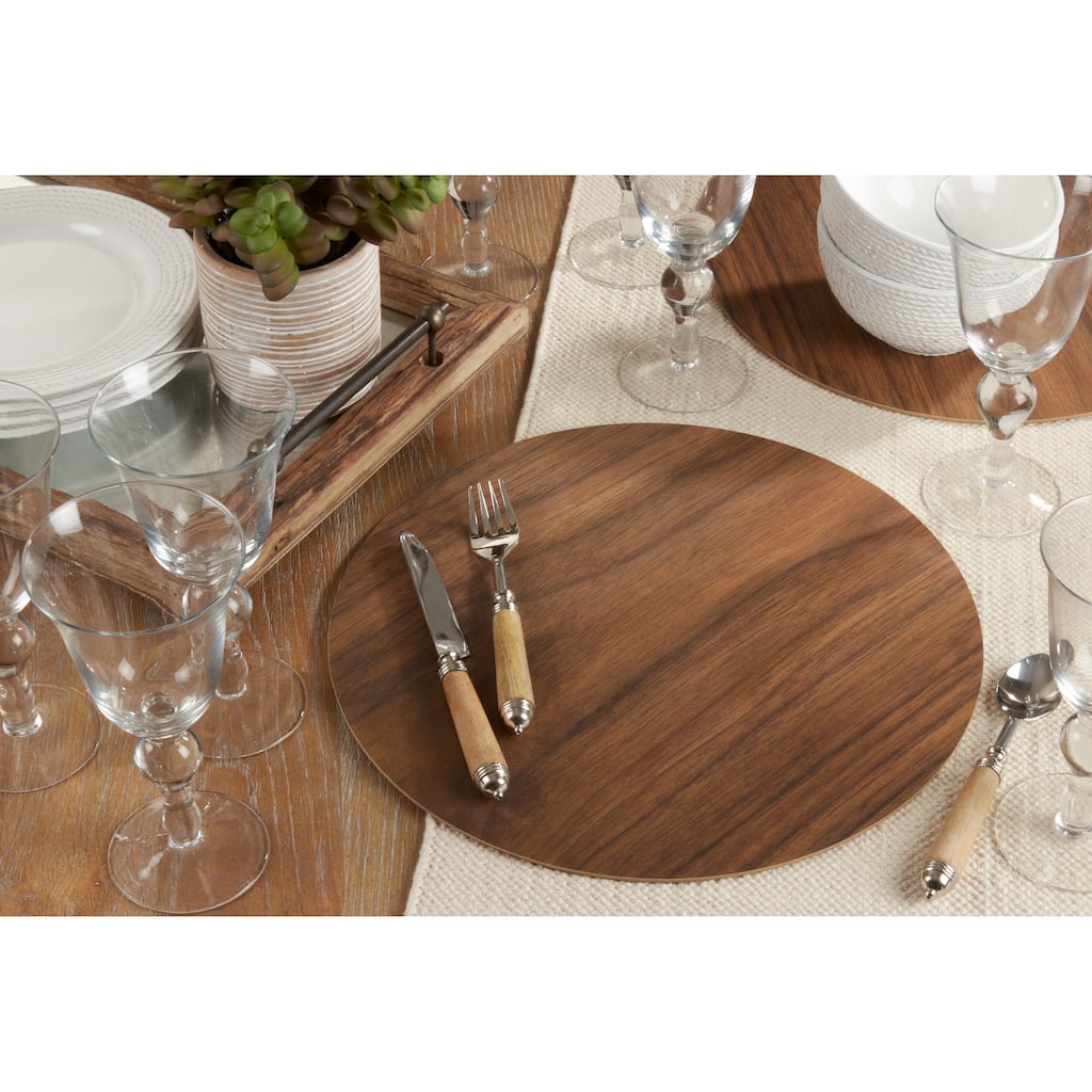 Round Placemats With Wooden Print (Set of 4)