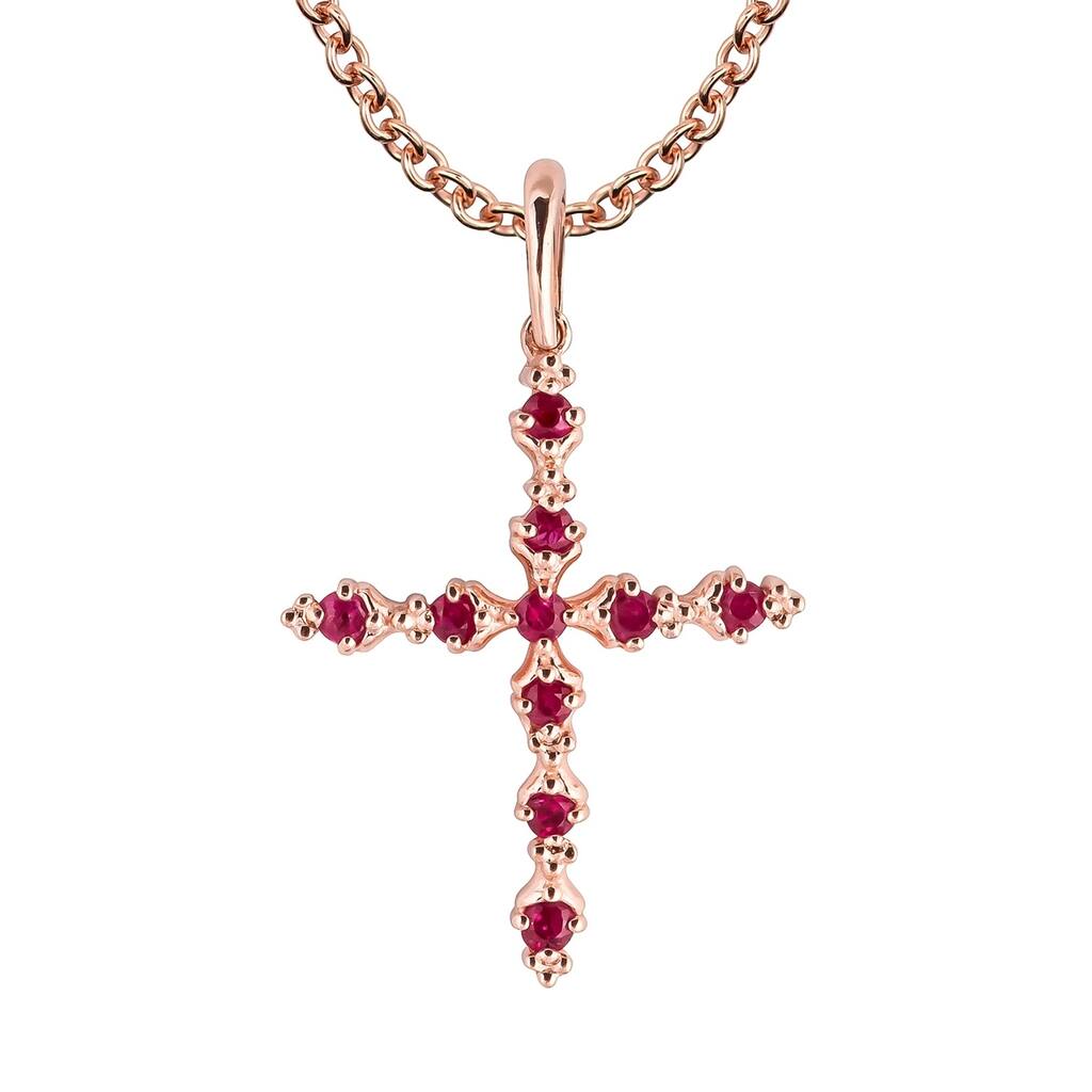 Viducci 10k Rose Gold Genuine Ruby Cross Pendant Necklace