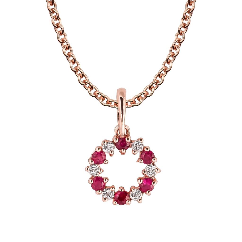 Viducci 10k Rose Gold Genuine Ruby and White Topaz Petite Circle Pendant Necklace