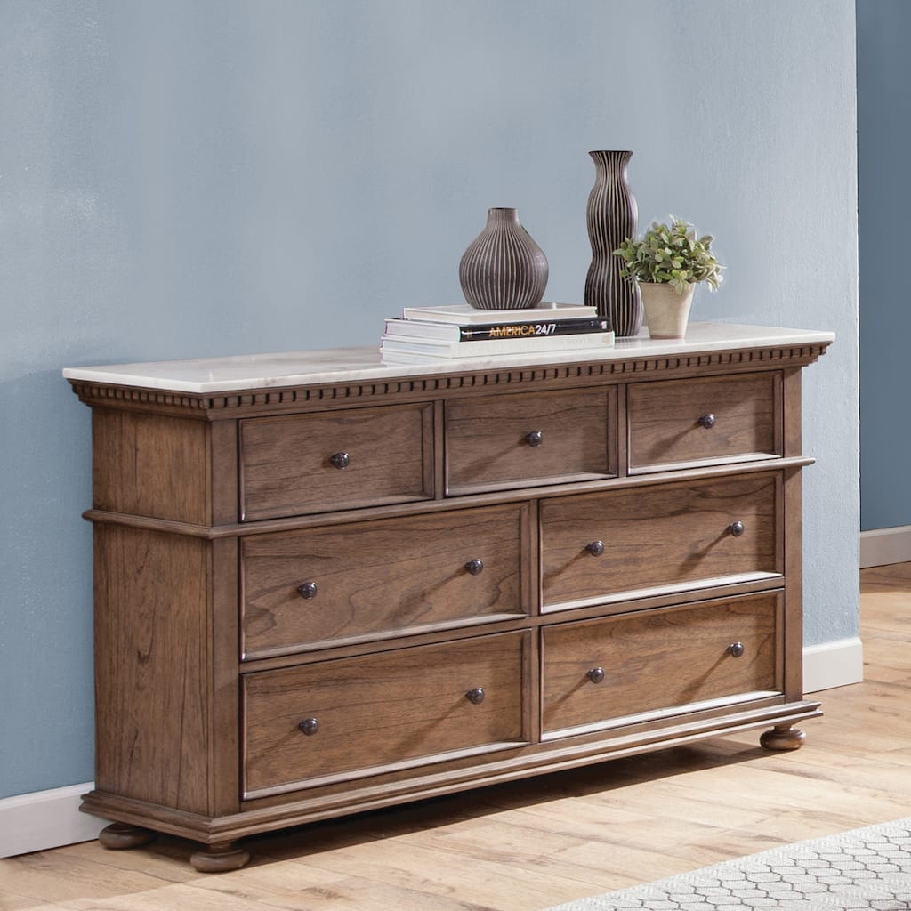 Steve Silver Sasha Cognac Marble Top 7-Drawer Dresser