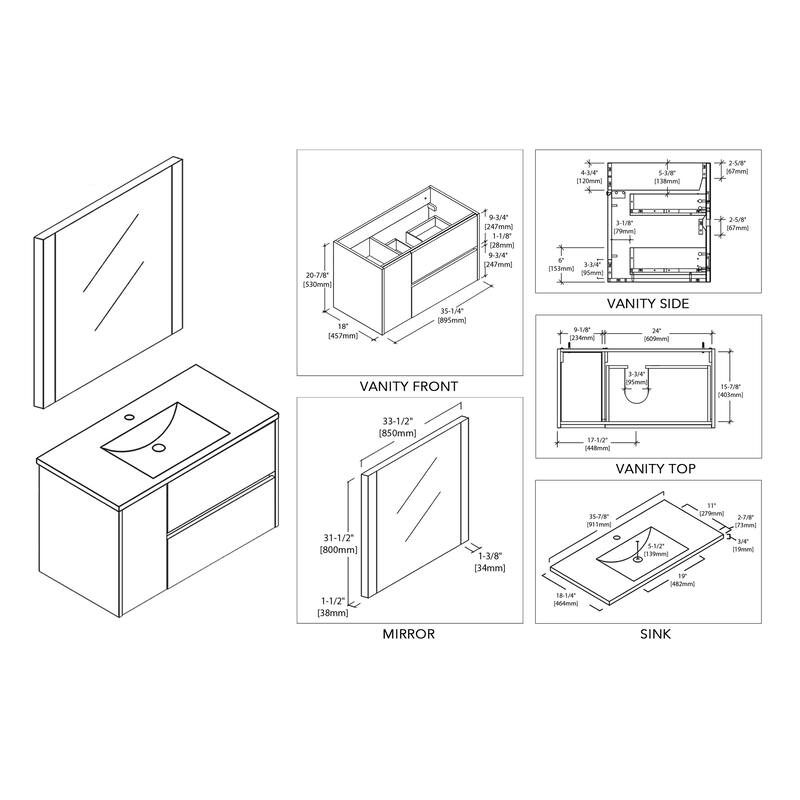 Solid Wood Luxury Wall-Mounted Vanity Set