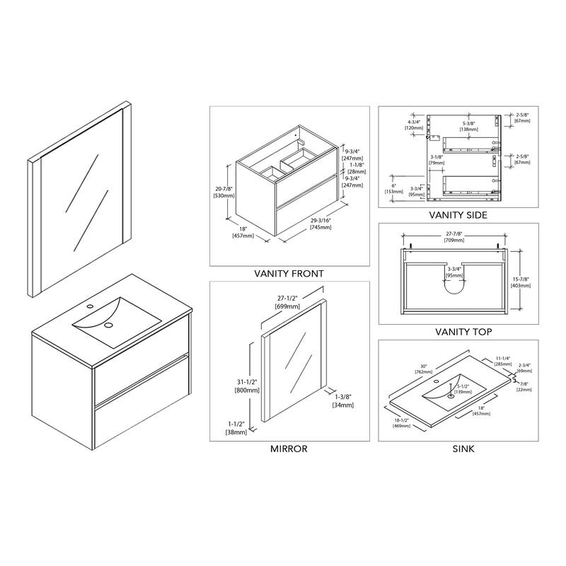 Solid Wood Luxury Wall-Mounted Vanity Set