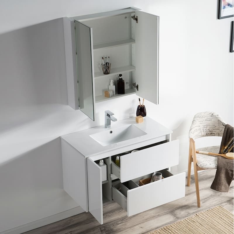Solid Wood Luxury Wall-Mounted Vanity Set
