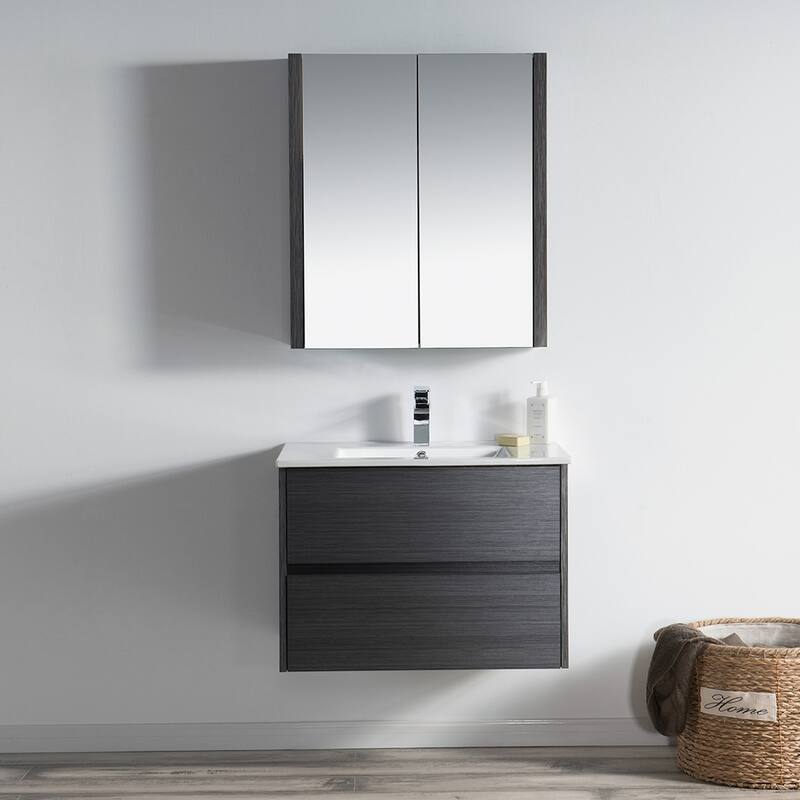 Solid Wood Luxury Wall-Mounted Vanity Set - Medicine Cabinet - Sliver Gray - 30 in