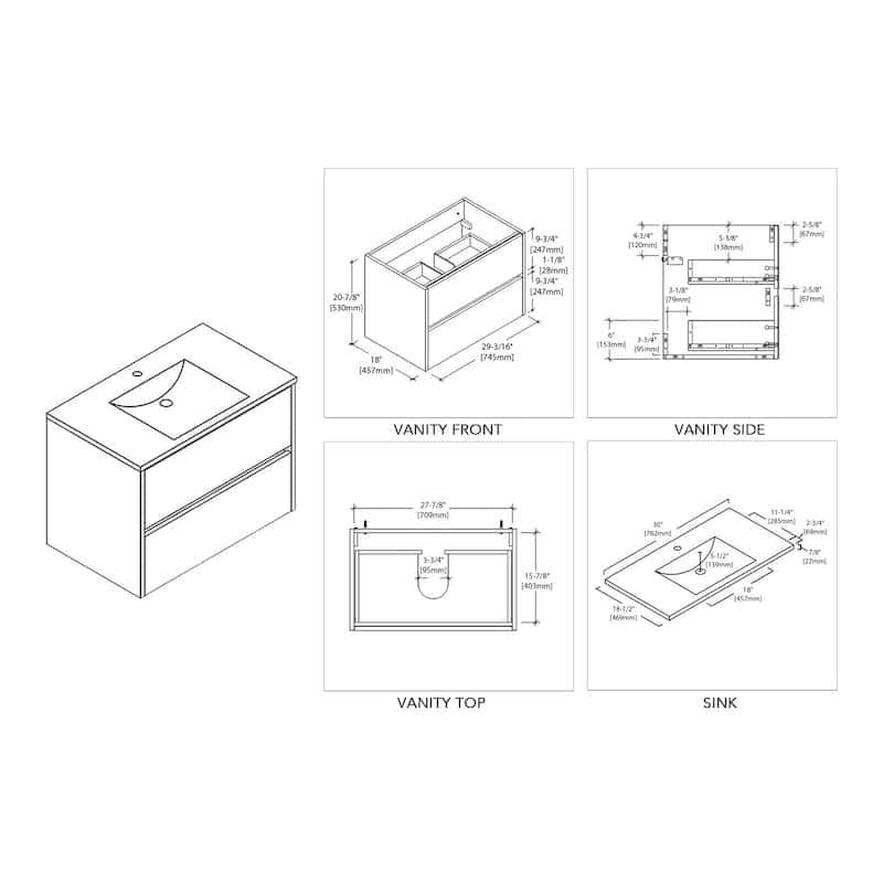 Solid Wood Luxury Wall-Mounted Vanity Set