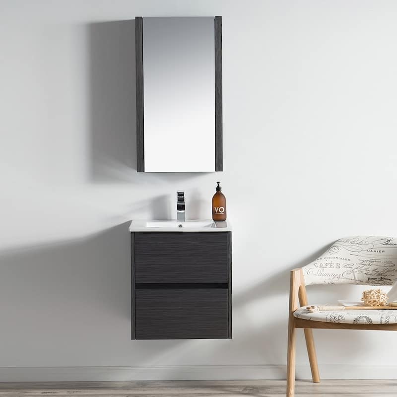 Solid Wood Luxury Wall-Mounted Vanity Set - Medicine Cabinet 20 Inch - Silver Gray
