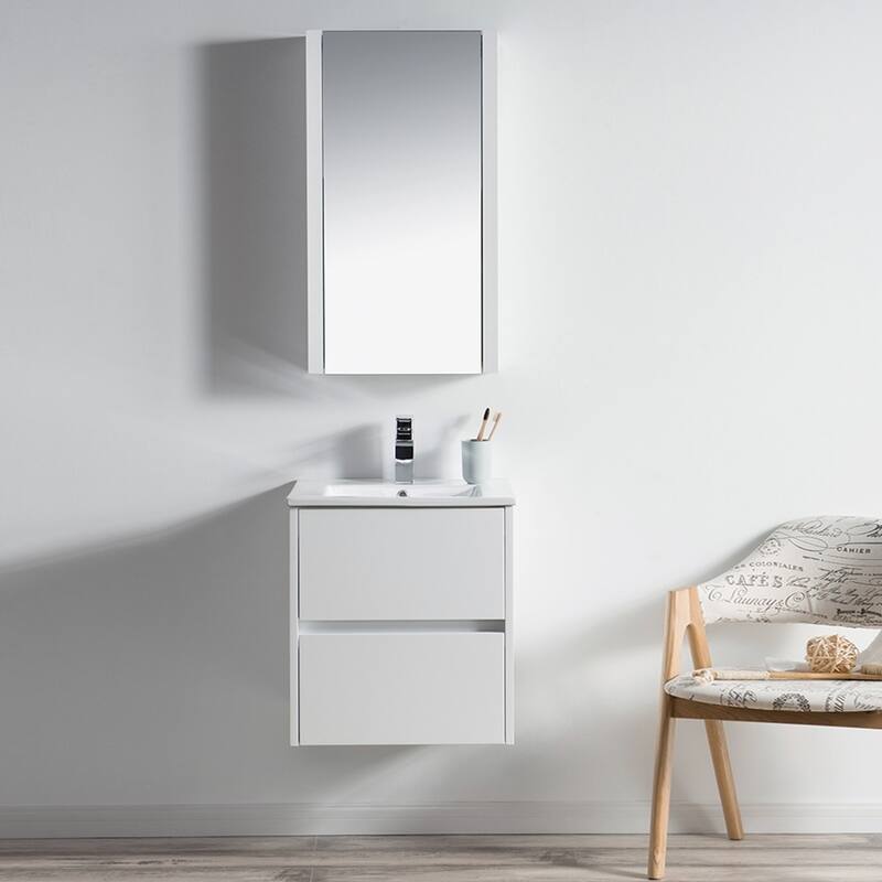 Solid Wood Luxury Wall-Mounted Vanity Set - Medicine Cabinet 20 Inch - Glossy White