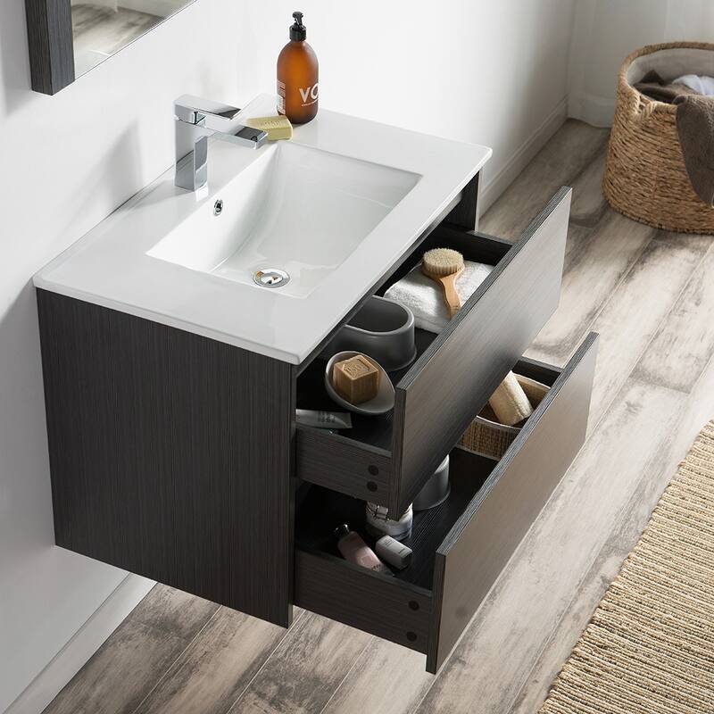 Solid Wood Luxury Wall-Mounted Vanity Set