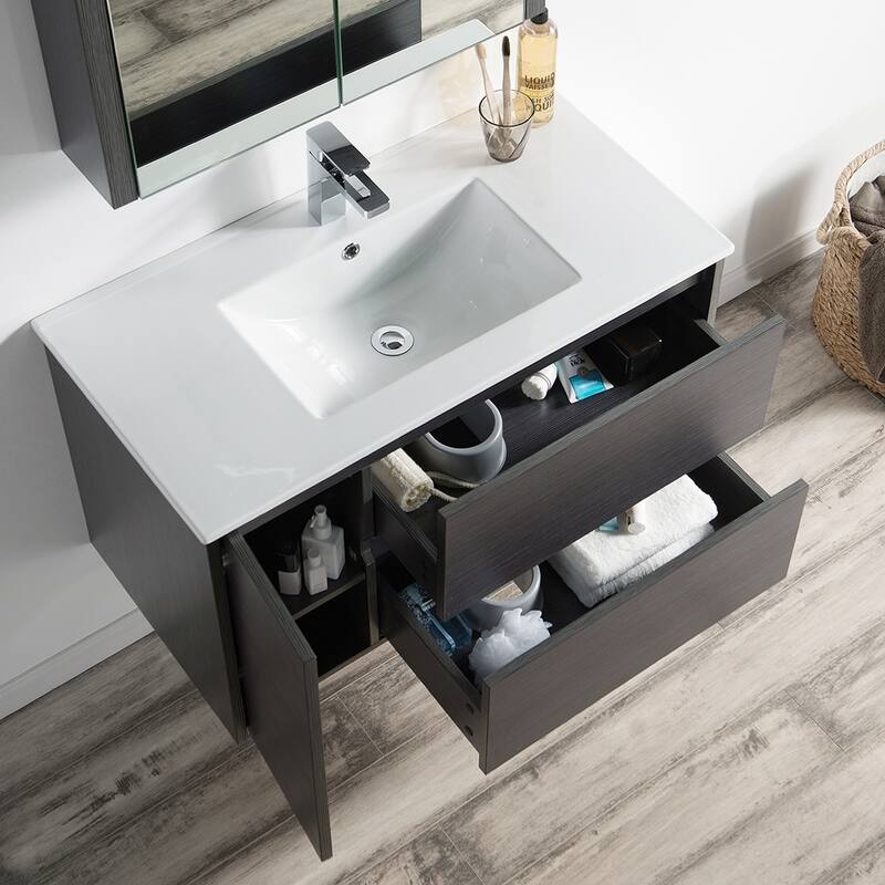 Solid Wood Luxury Wall-Mounted Vanity Set