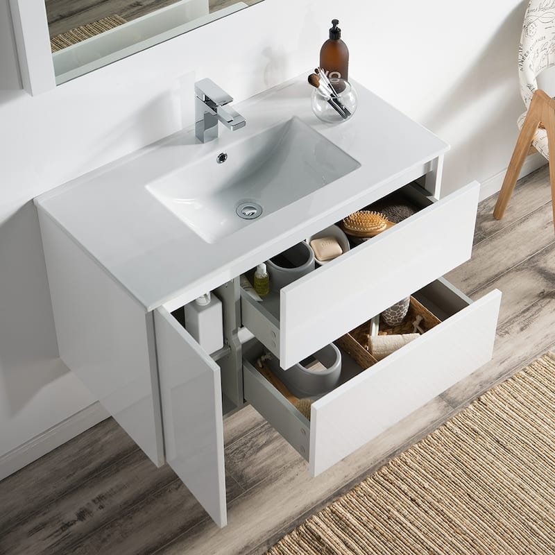 Solid Wood Luxury Wall-Mounted Vanity Set