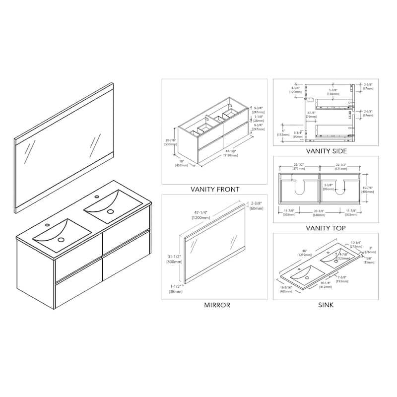 Solid Wood Luxury Wall-Mounted Vanity Set