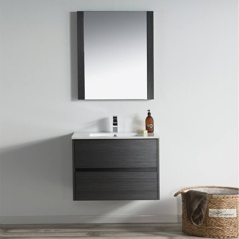 Solid Wood Luxury Wall-Mounted Vanity Set - Mirror - Sliver Gray - 30 in