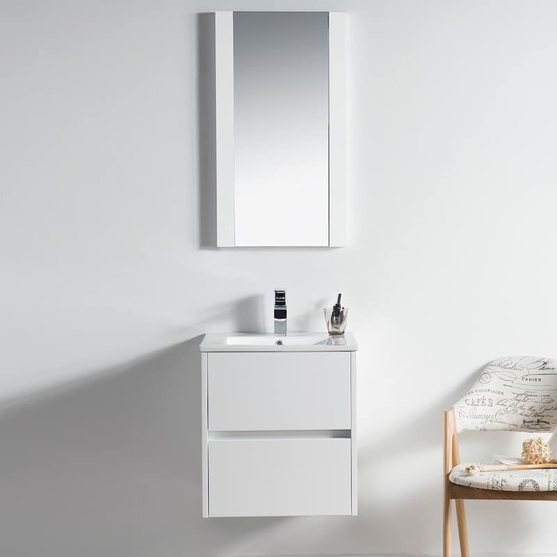 Solid Wood Luxury Wall-Mounted Vanity Set - Mirror 20 Inch - Glossy White
