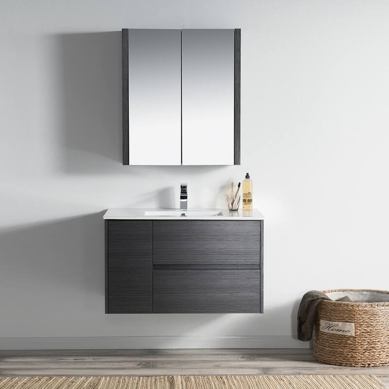 Solid Wood Luxury Wall-Mounted Vanity Set - Medicine Cabinet - Silver Gray - 36 in