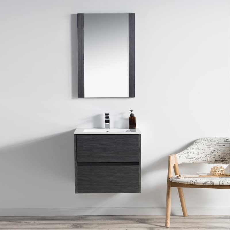 Solid Wood Luxury Wall-Mounted Vanity Set - Mirror - Sliver Gray - 24 in