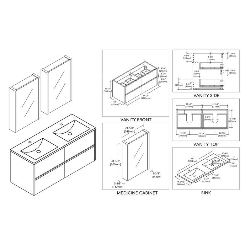 Solid Wood Luxury Wall-Mounted Vanity Set