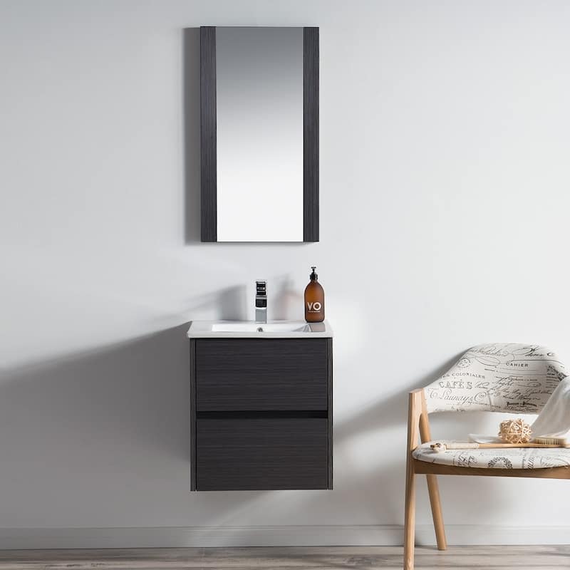 Solid Wood Luxury Wall-Mounted Vanity Set - Mirror 20 Inch - Silver Gray