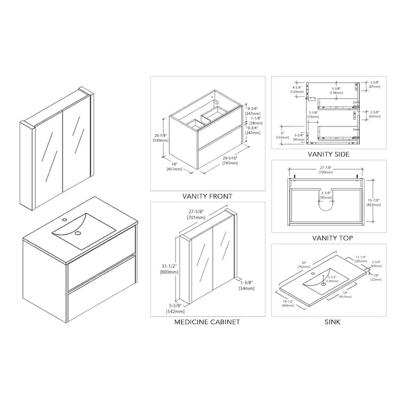 Solid Wood Luxury Wall-Mounted Vanity Set