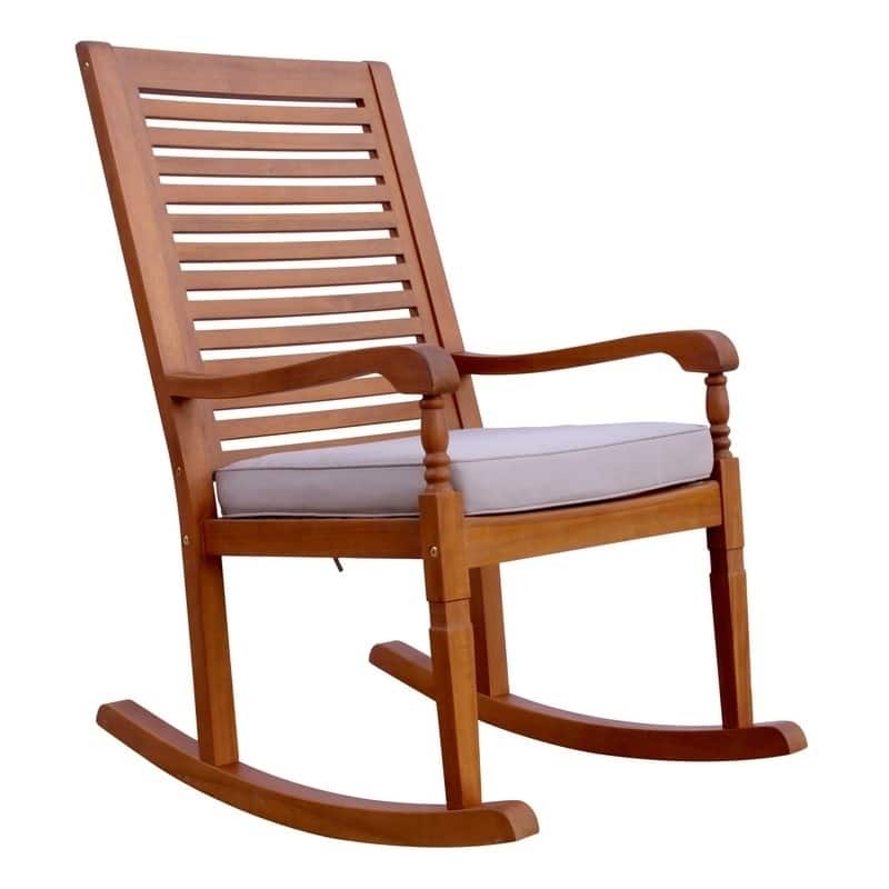 Teba Natural Acacia Rocking Chair with Grey Cushion by Havenside Home