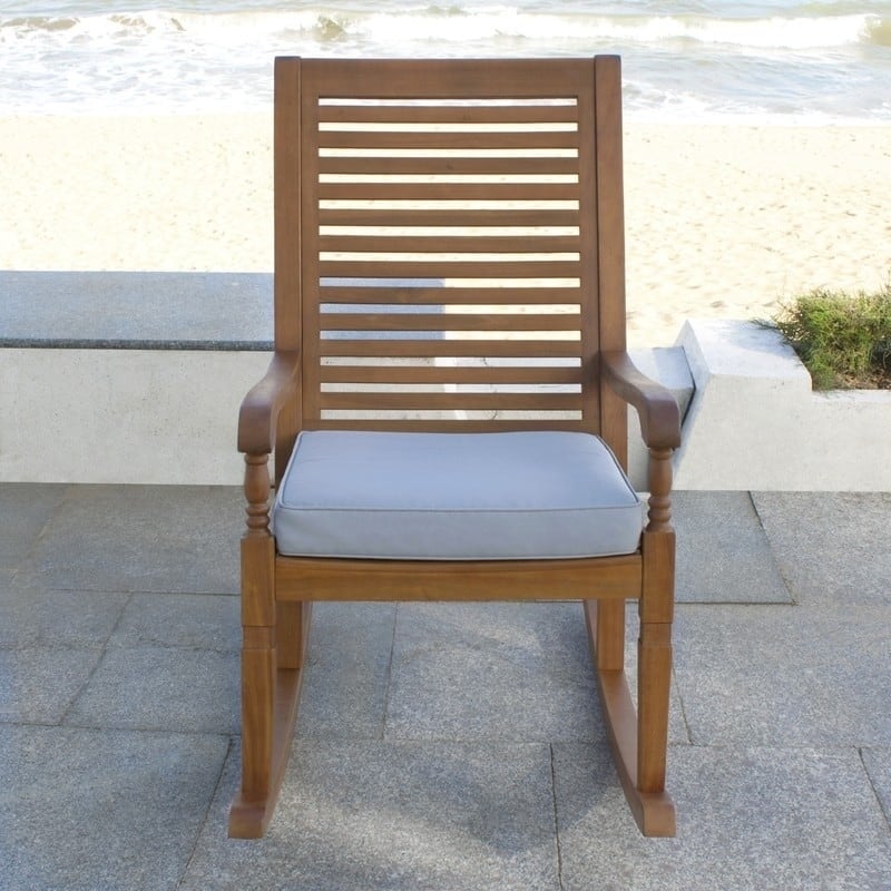 Teba Natural Acacia Rocking Chair with Grey Cushion by Havenside Home
