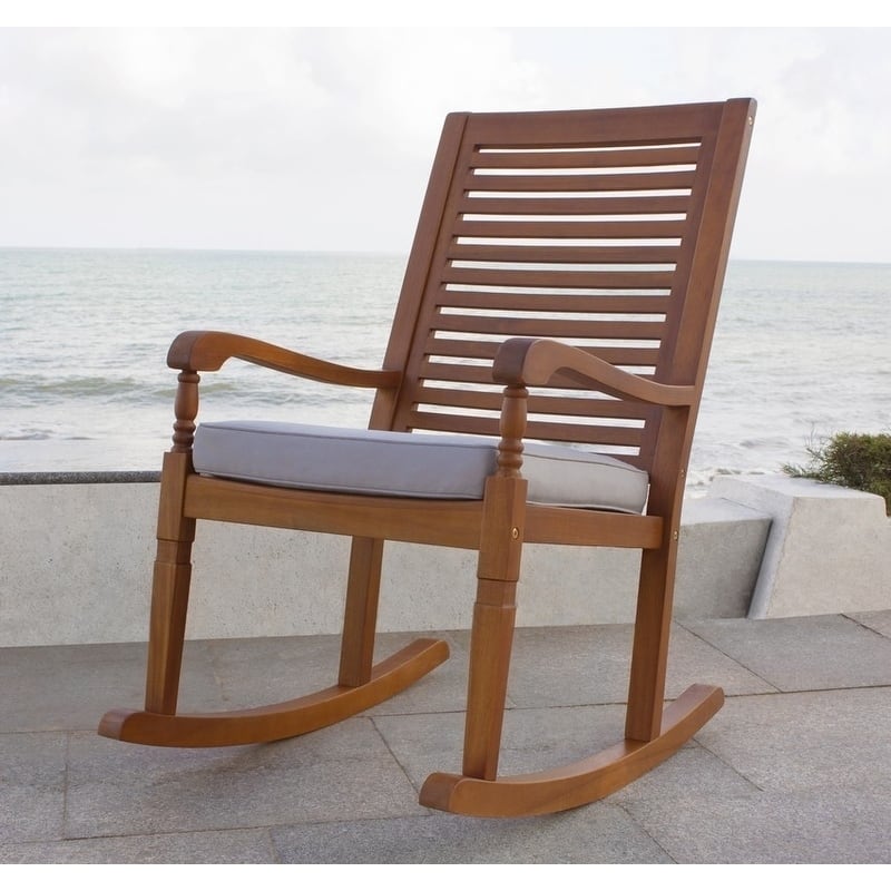 Teba Natural Acacia Rocking Chair with Grey Cushion by Havenside Home