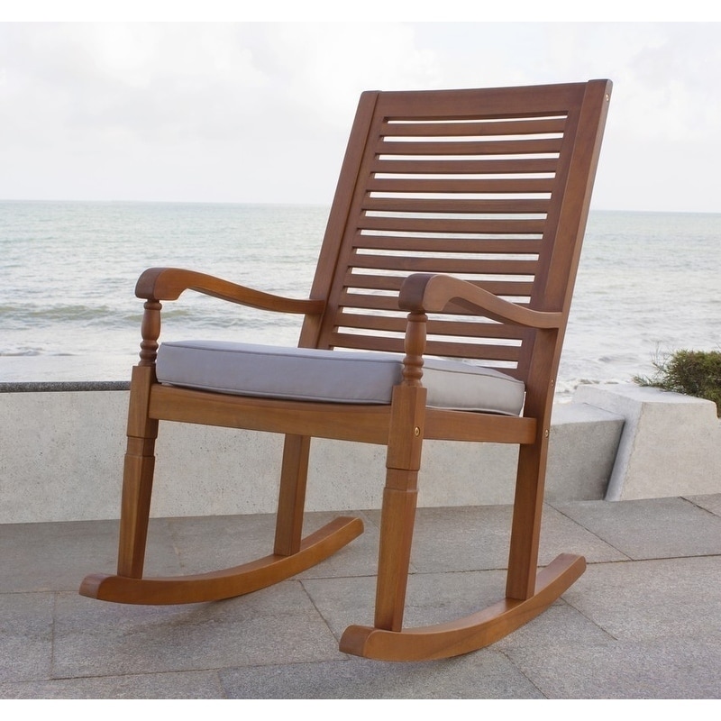Teba Natural Acacia Rocking Chair with Grey Cushion by Havenside Home