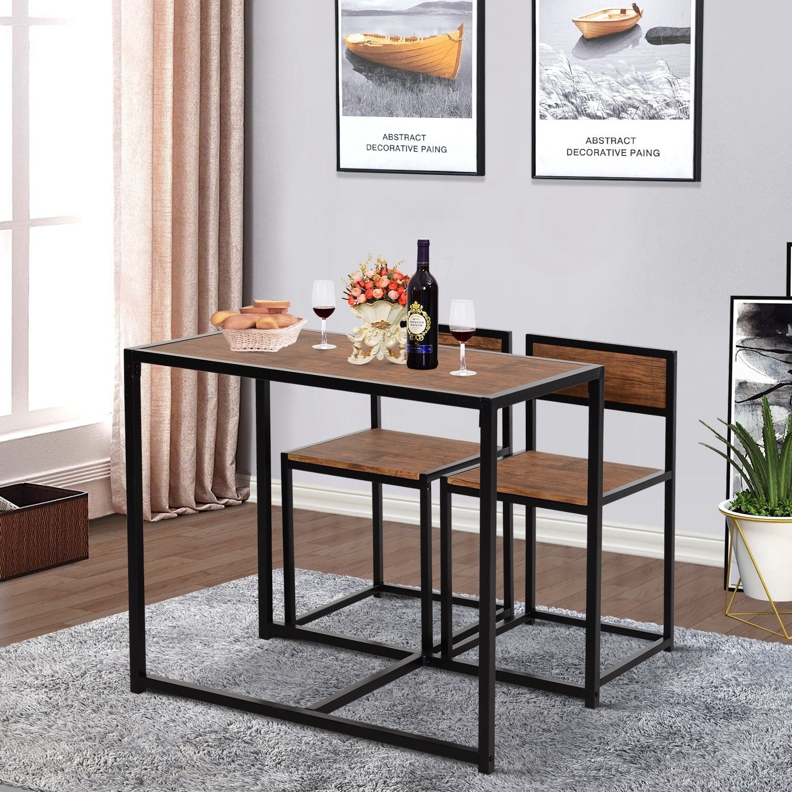 Homcom Industrial 3 Piece Dining Table And 2 Chair Set For Small Space In The Dining Room Or Kitchen 355 L X 185 W X 30 H Overstock 30780741