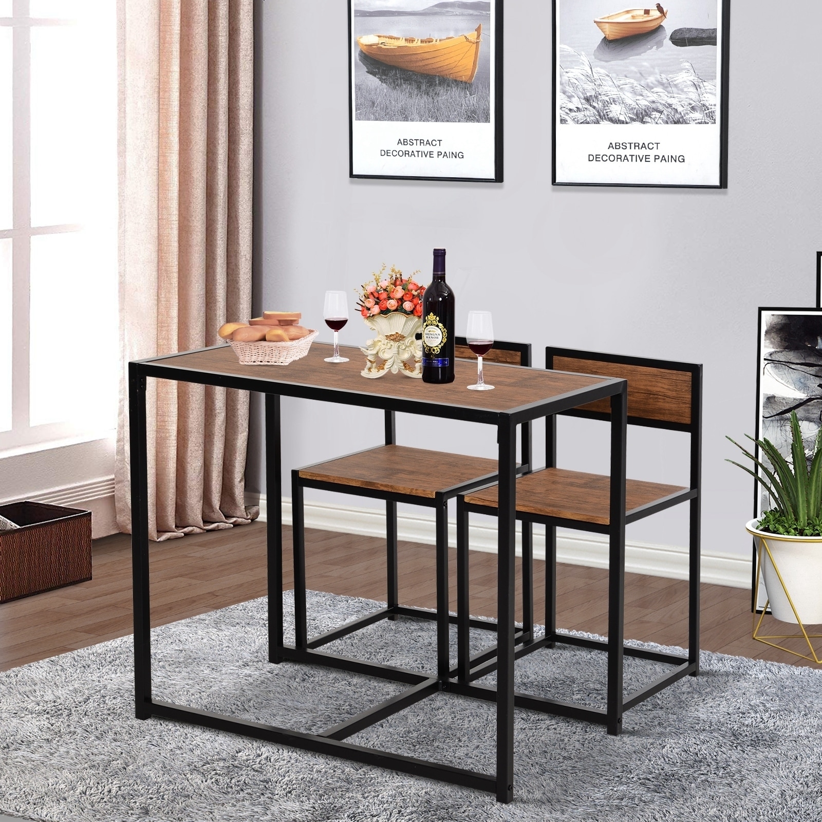 Homcom Industrial 3 Piece Dining Table And 2 Chair Set For Small Space In The Dining