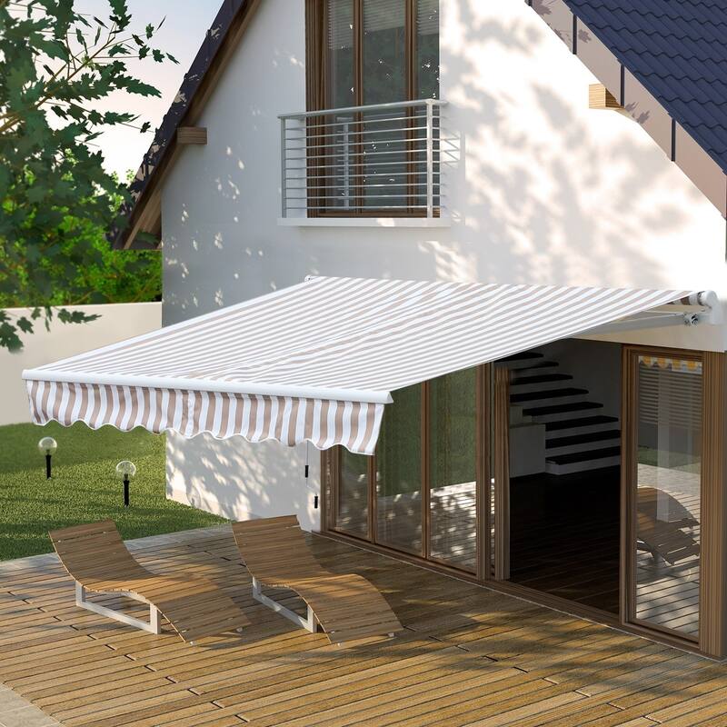 Outsunny 10'x8' Retractable Sun Shade Patio/Window Awning that Opens Smooth & Quietly, Reducing Heat in Your Home, Beige